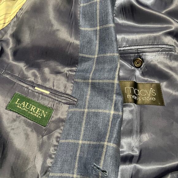 Ralph Lauren LRL Blazer Mens 50R 100% Linen 2-Button Coat Blue Windowpane Plaid - Picture 6 of 11